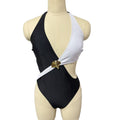 Damen Eleganter einteiliger Badeanzug mit asymmetrischem Design und goldener Schnalle R&B