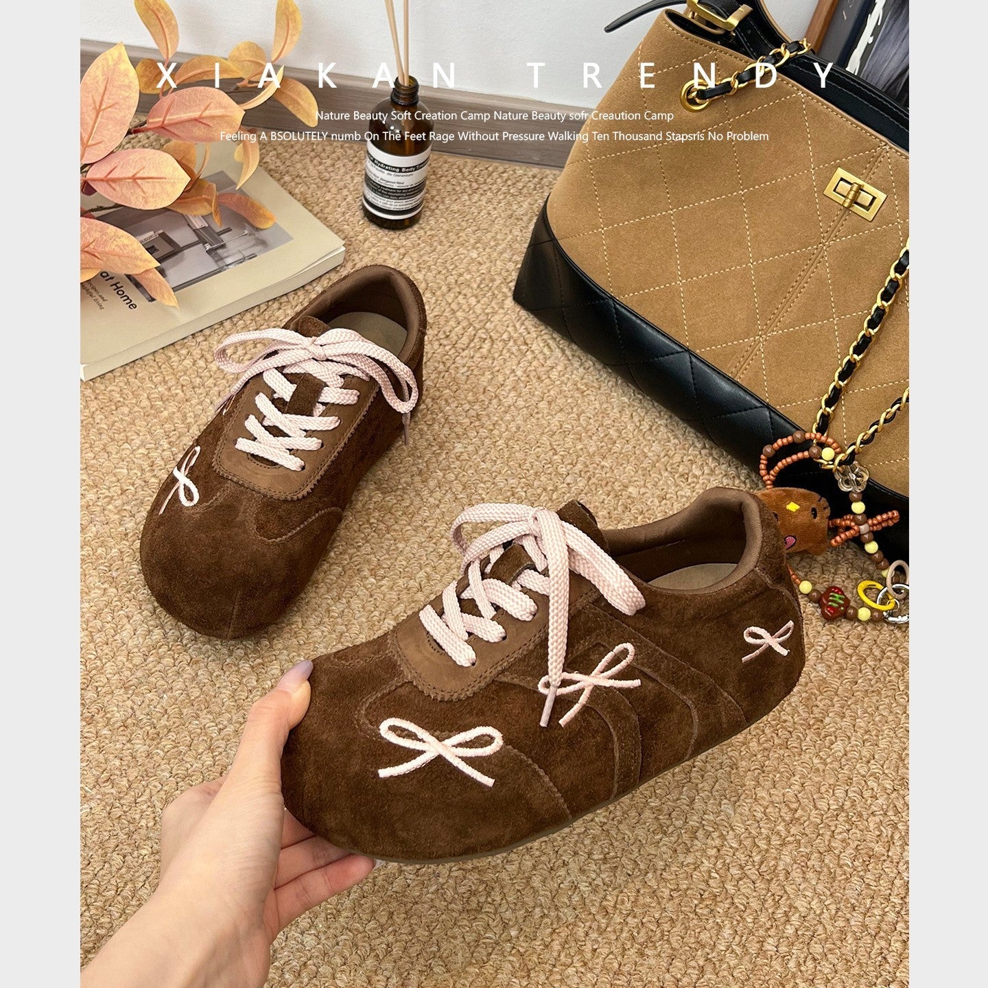 Damen modische Freizeit-Sneaker mit verspieltem Schleifen-Design und weichem Obermaterial R&B