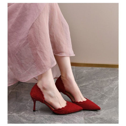 Damen elegante Spitzenpumps mit detailreicher Raffung R&B