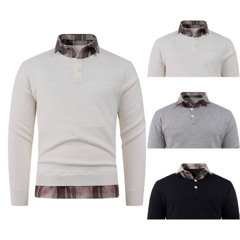 Herren Pullover mit integriertem Hemdkragen und Knopfdetails R&B