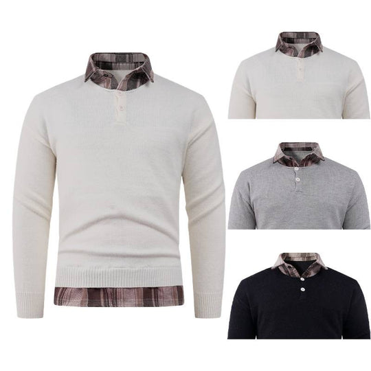 Herren Pullover mit integriertem Hemdkragen und Knopfdetails R&B