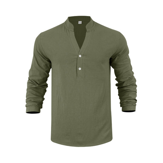 Herren Langarmshirt mit modischem Stehkragen und eleganten Knopfdetails R&B