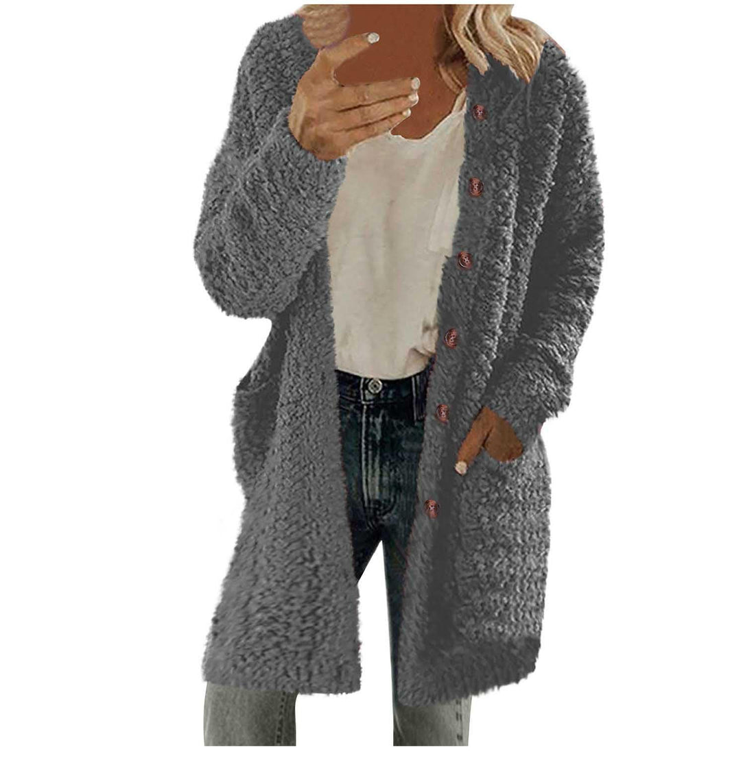 Damen Oversized Fleecejacke mit Knopfdetails und praktischen Taschen R&B