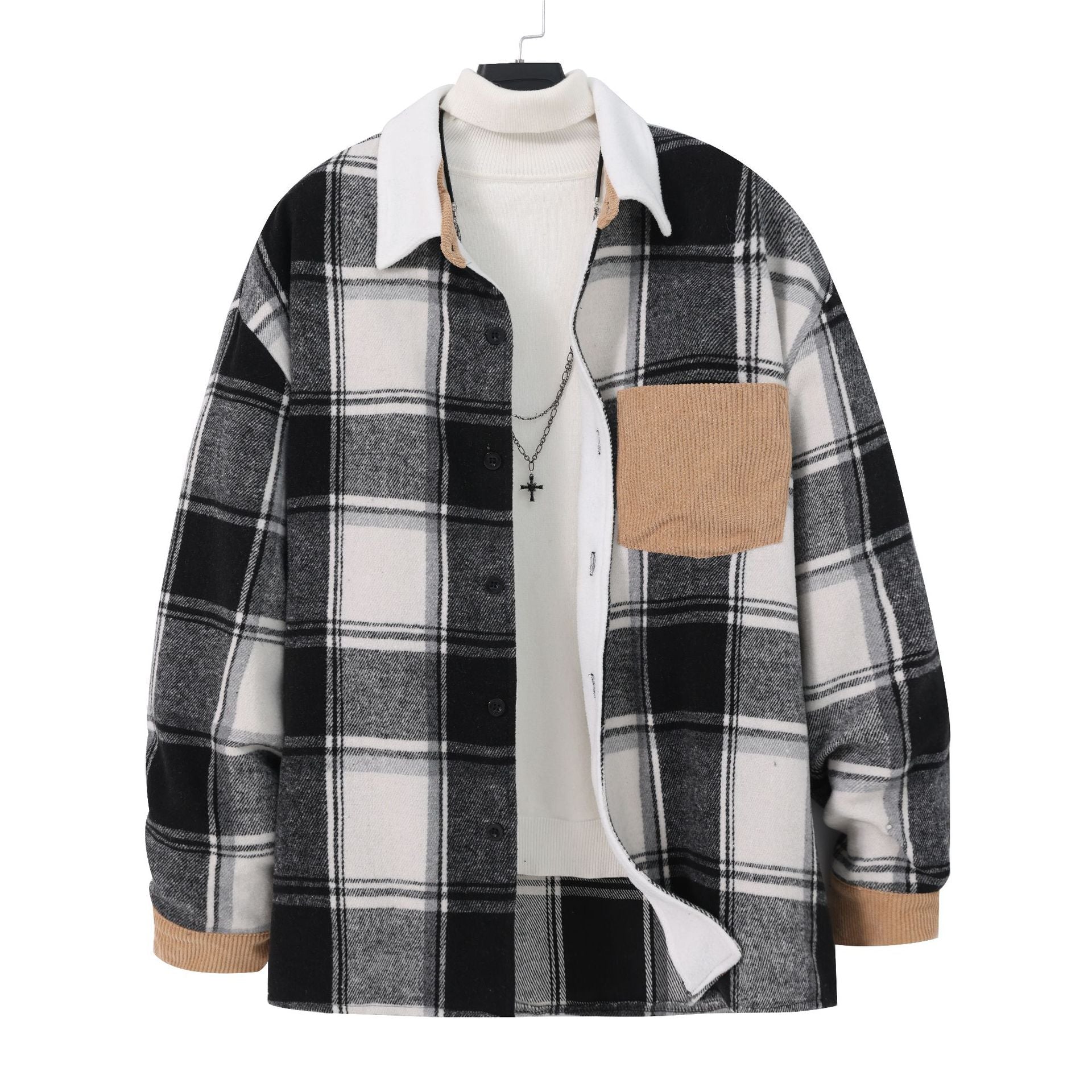 Herren Baumwoll-Flanelljacke mit kariertem Muster und Taschen