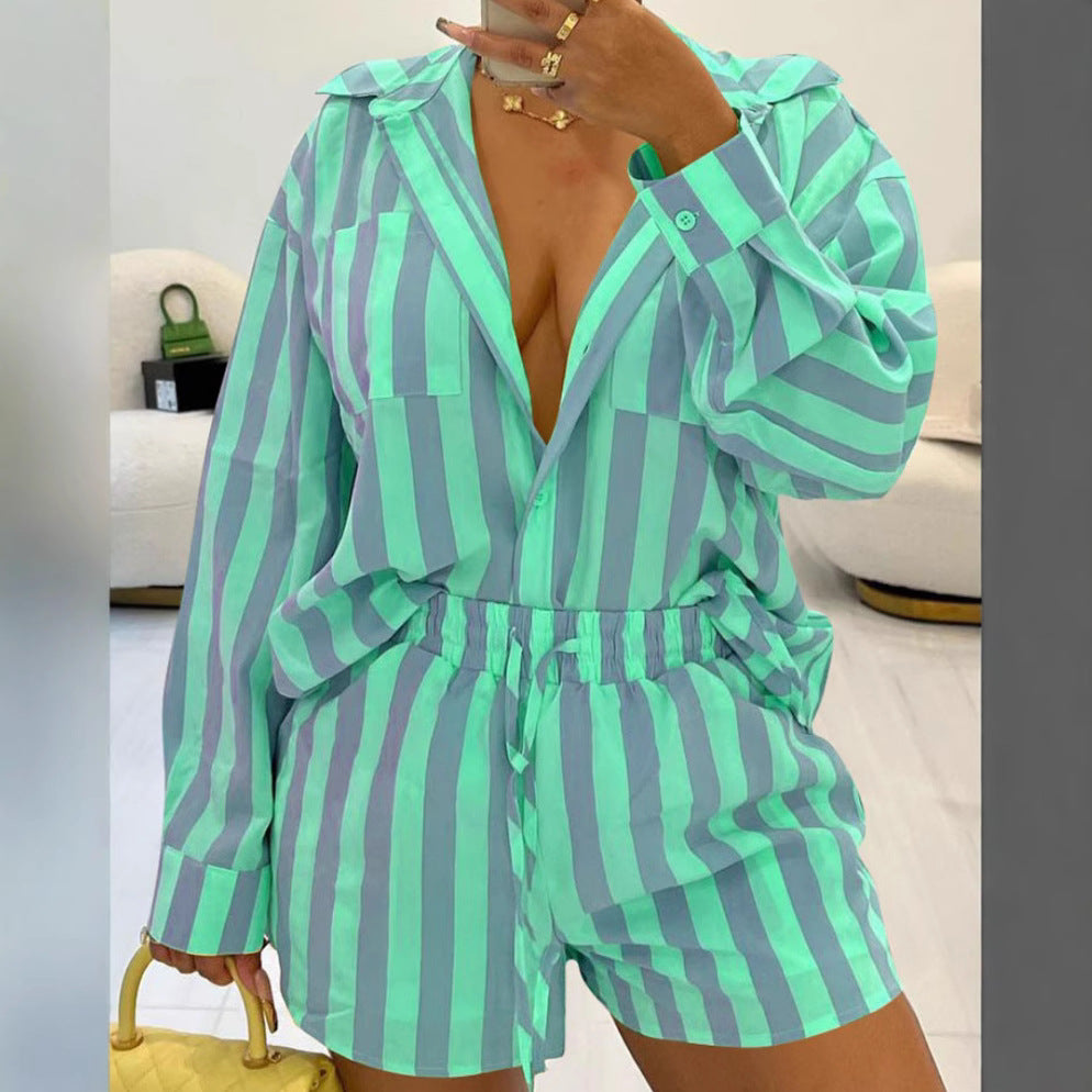 Damen Schlafanzug Set mit gestreiftem Design R&B