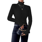 Damen Langarm Rollkragenpullover aus feinem Rippstrick R&B