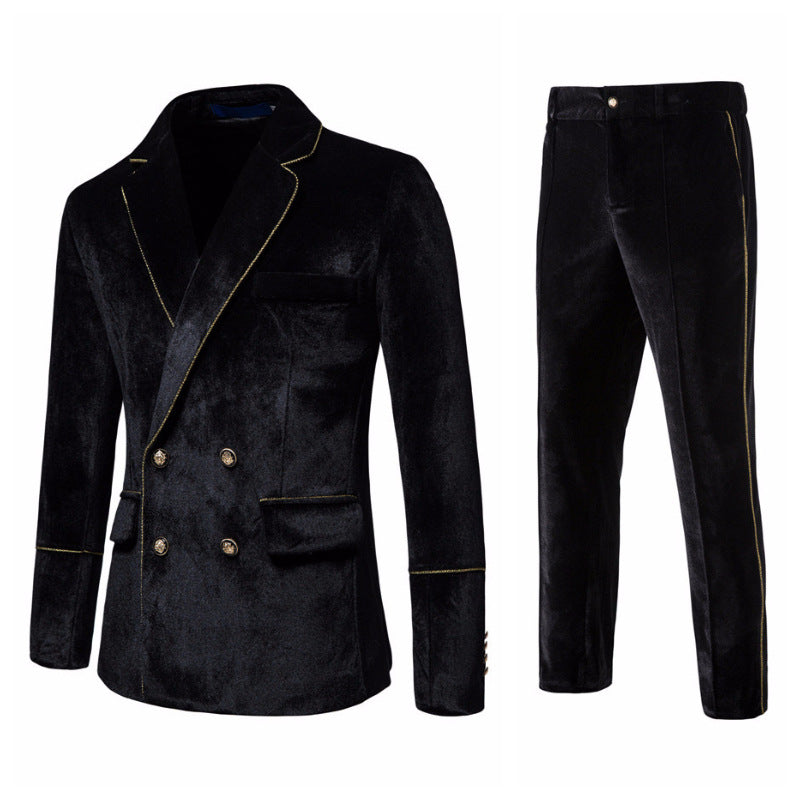 Herren Samtanzug mit goldenen Details und klassischem Revers R&B