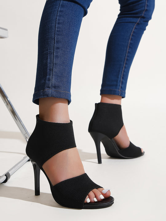 Damen Peep-Toe High Heels mit elastischem Strick-Oberschaft und hochmodernem Trichterabsatz R&B
