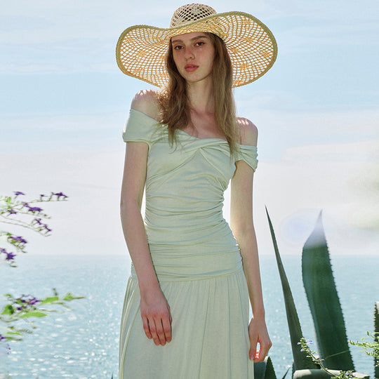 Damen Langarm-Maxikleid mit drapierten Details R&B
