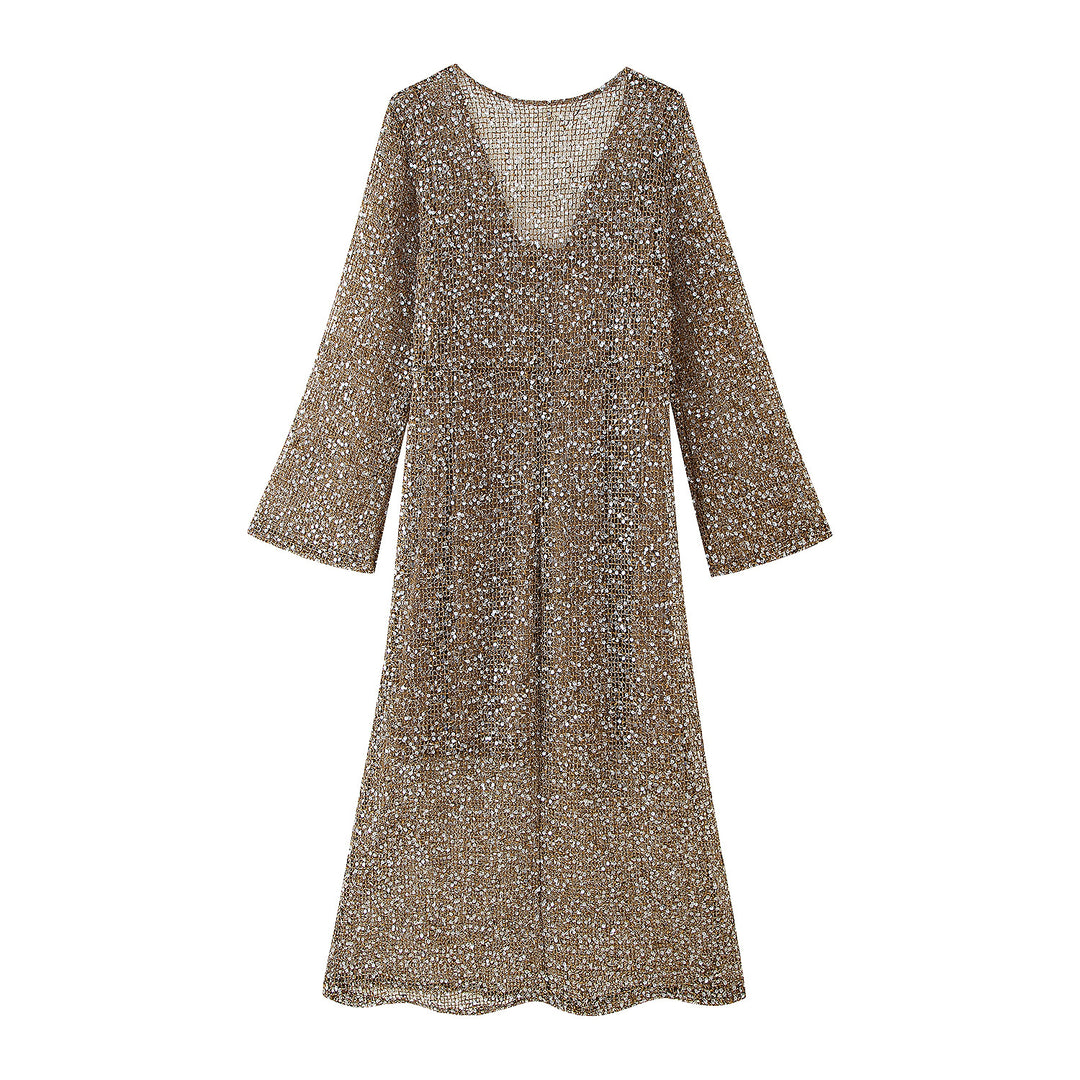 Damen Strickkleid mit V-Ausschnitt und eleganter Raffung R&B