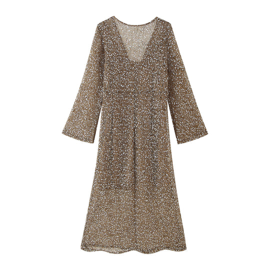 Damen Strickkleid mit V-Ausschnitt und eleganter Raffung R&B