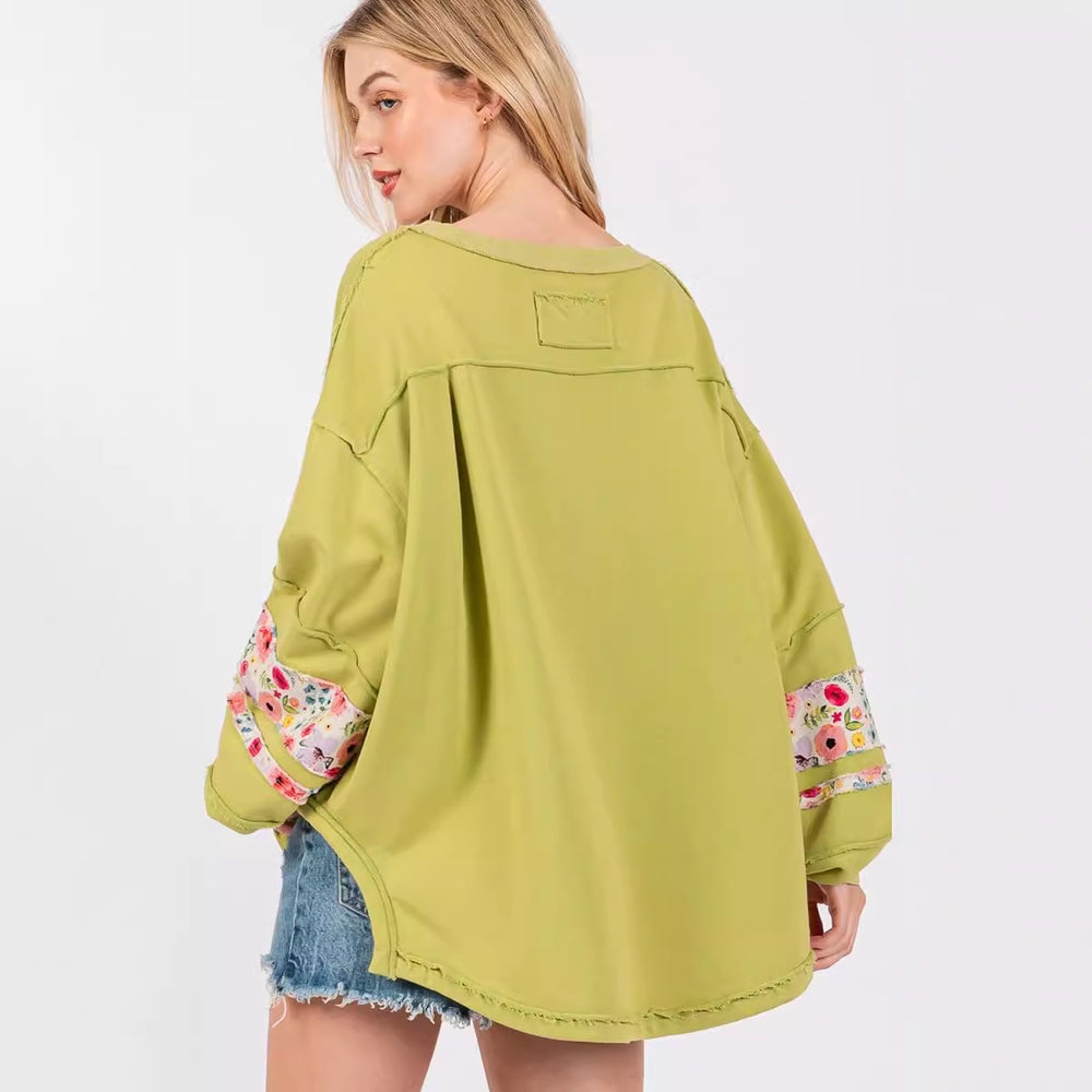 Damen lässiger Oversize-Pullover mit floralem Applikationsdesign R&B