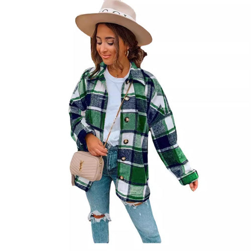 Damen lässige karierte Flanelljacke mit Knopfdetails R&B