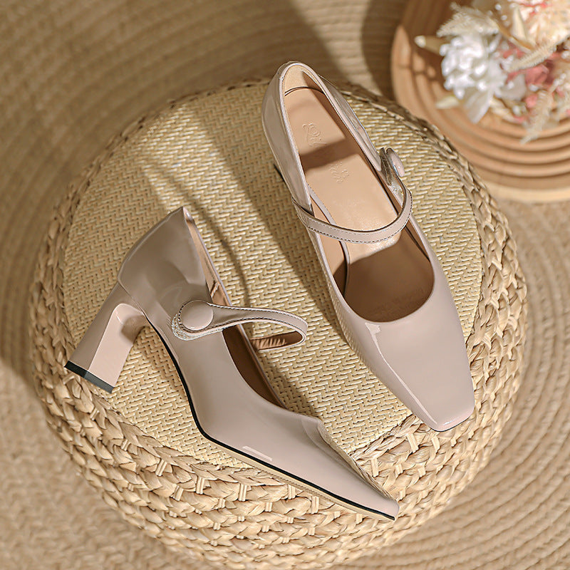 Damen elegante Pumps mit modischem Riemen und komfortablem Blockabsatz