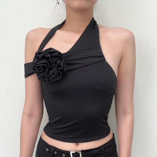 Damen asymmetrisches Top mit floraler Applikation und verstellbarem Träger R&B
