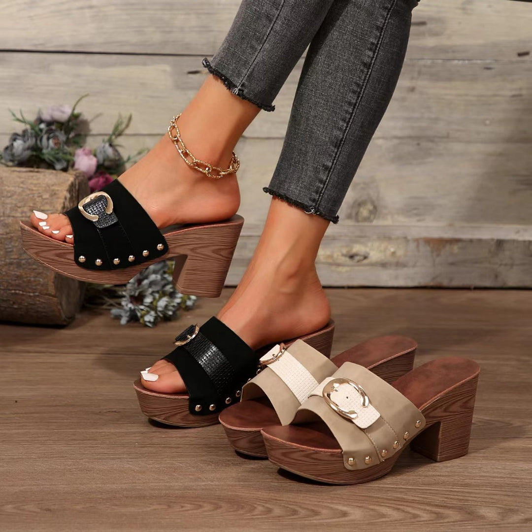 Damen elegante Plateau-Pantoletten mit modischen Schnallen-Details R&B