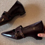 Damen elegante spitze Ballerina-Schuhe mit dekorativen Riemen und Schnallen