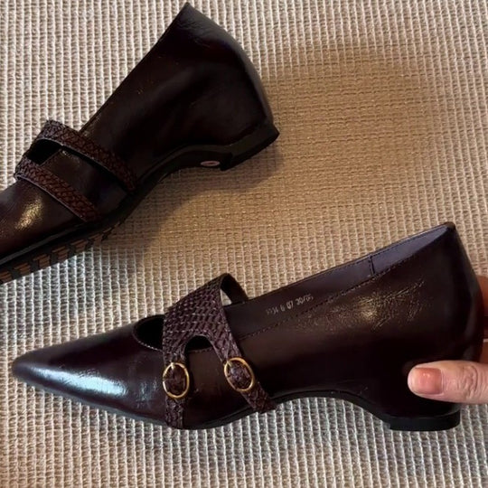 Damen elegante spitze Ballerina-Schuhe mit dekorativen Riemen und Schnallen R&B