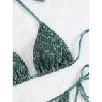 Damen Triangel-Bikini mit eleganten Bindändern und rippierter Textur