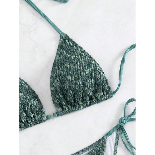 Damen Triangel-Bikini mit eleganten Bindebändern und rippierter Textur R&B