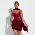 Damen Mini-Kleid mit schimmerndem Oberteil und figurbetontem Design R&B
