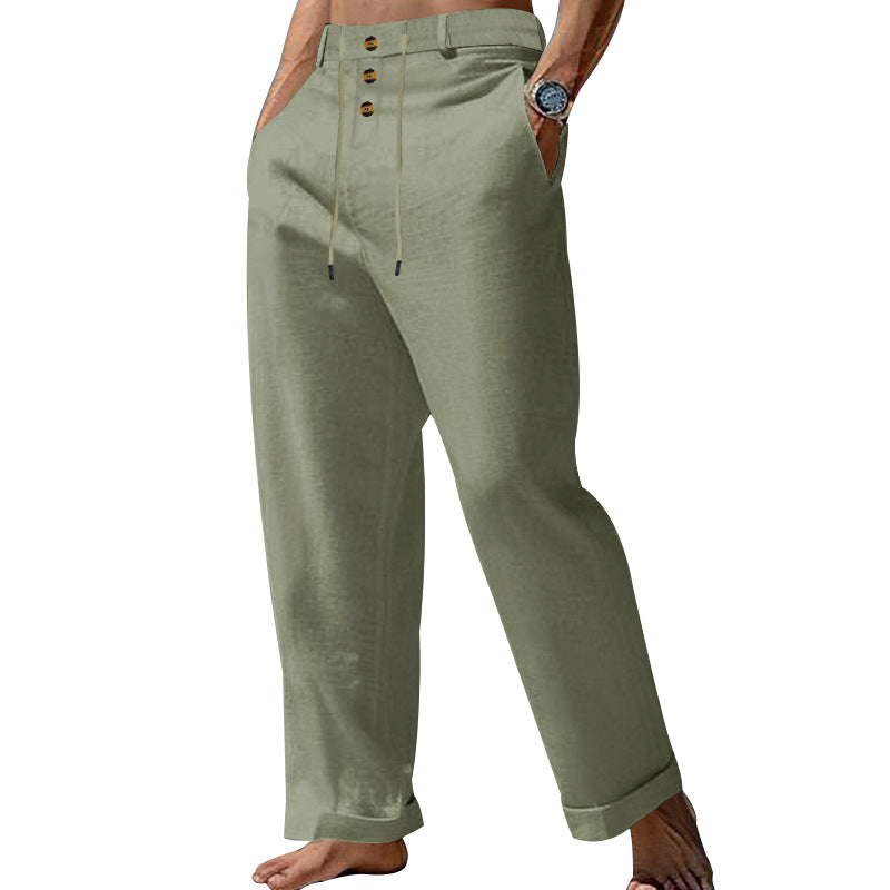 Herren lässige Leinenhose mit verstellbarem Kordelzug und praktischen Seitentaschen R&B