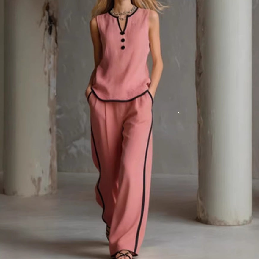 Damen Elegantes Zweiteiler-Set mit schickem Oberteil und weiten Hosen R&B