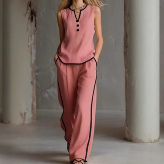 Damen Elegantes Zweiteiler-Set mit schickem Oberteil und weiten Hosen R&B