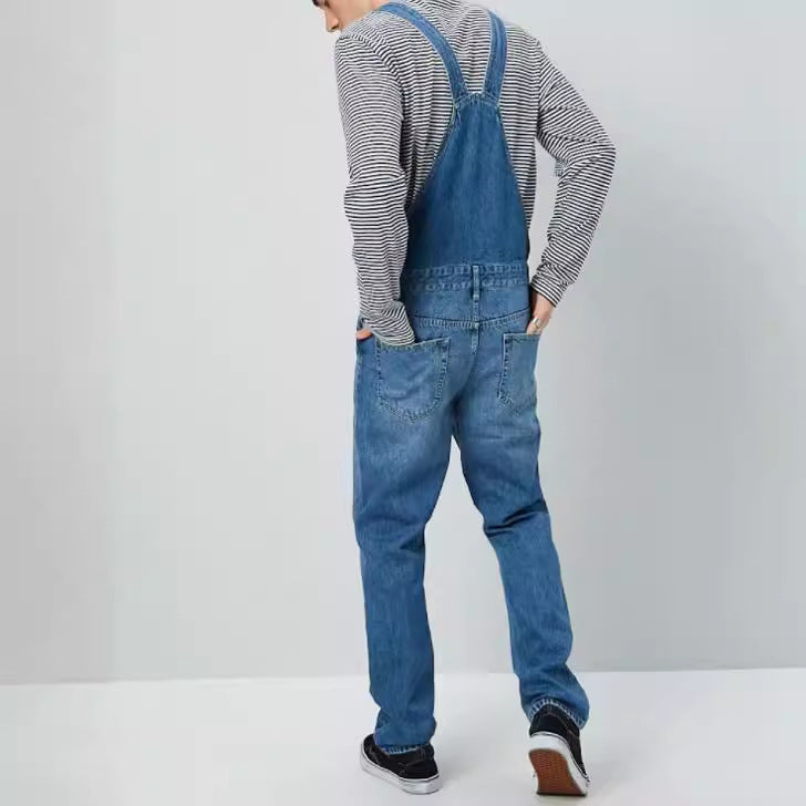 Herren Denim Latzhose im Vintage-Stil mit regulierbaren Trägern und praktischen Taschen