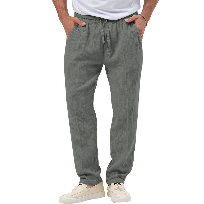Herren nan lässige Musselin-Freizeithose mit elastischem Bund Kordelzug und seitlichen Eingrifftaschen R&B