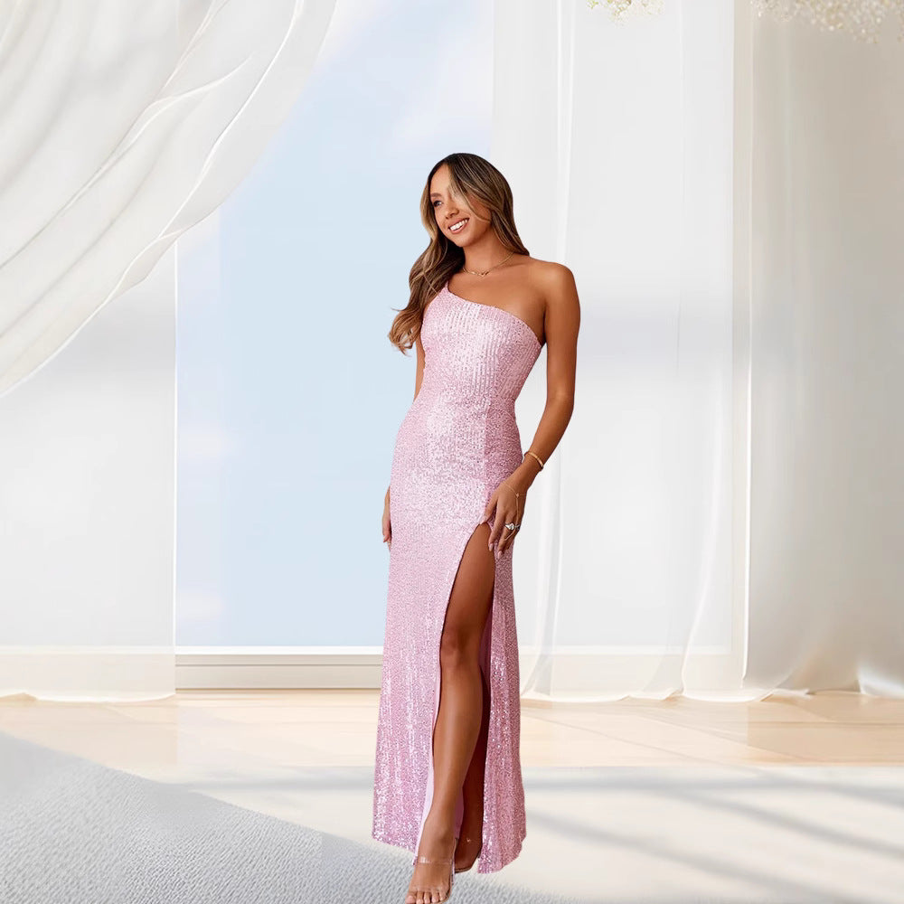 Damen Glamouröses Pailletten Abendkleid mit hohem Schlitz R&B
