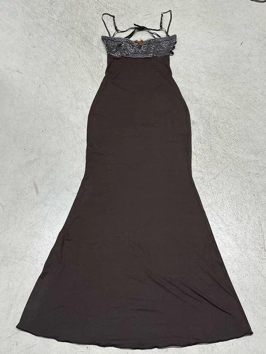 Damen elegantes Maxikleid mit Spitzendetails R&B