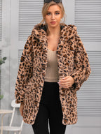 Damen kuschelige Oversized-Jacke mit elegantem Leopardenmuster R&B