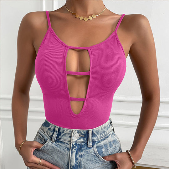 Damen figurbetontes Cut-Out Top aus Rippenstruktur R&B