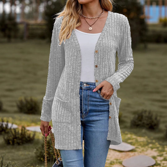 Damen kuschelige Strickjacke mit praktischen Taschen und modischem Rippdesign R&B