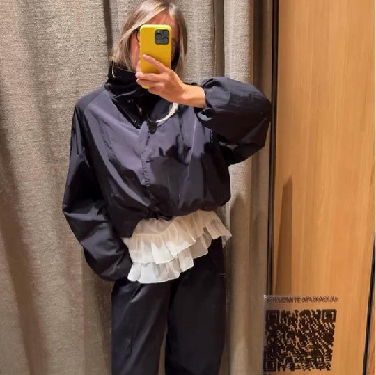 Damen Sportliche Jacke mit elegantem Rüschensaum R&B