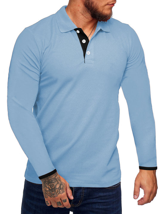 Herren Langarm-Polohemd mit kontrastierenden Knopfdetails R&B