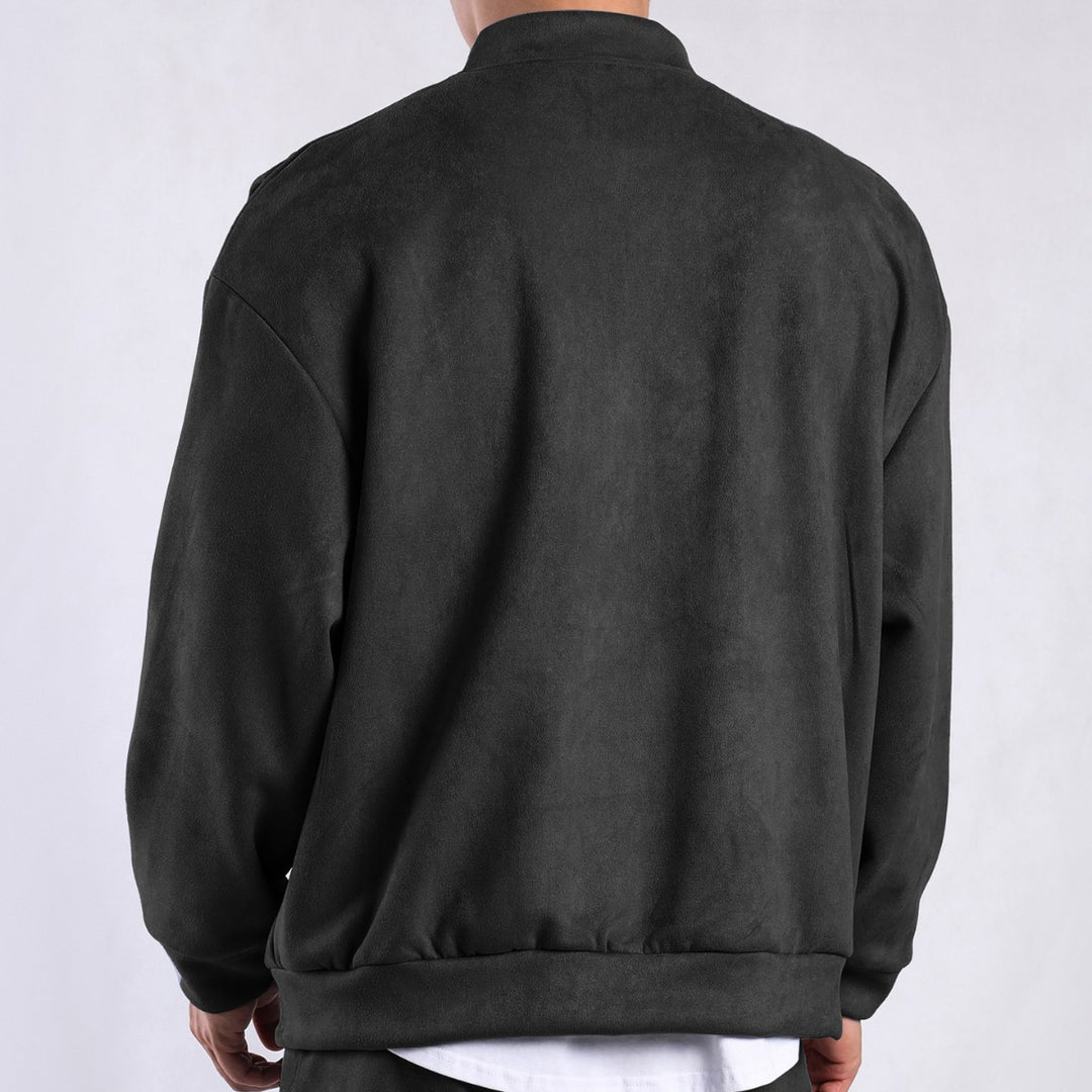 Damen stylische Oversize-Jacke aus weichem Kunstleder mit praktischen Taschen und durchgehendem Reißverschluss R&B