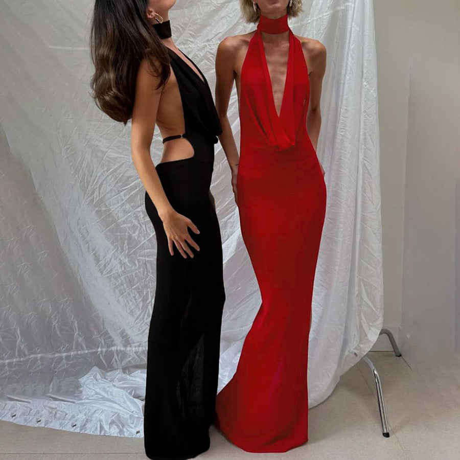 Damen Elegantes Abendkleid mit schimmerndem tiefem V-Ausschnitt und figurschmeichelnder Silhouette R&B