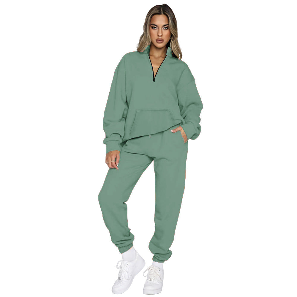 Damen Bequemes Freizeitoutfit mit Hohem Kragen und Kängurutasche R&B