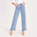 Damen Weit geschnittene Jeans mit fransigem Saum und hohem Bund R&B