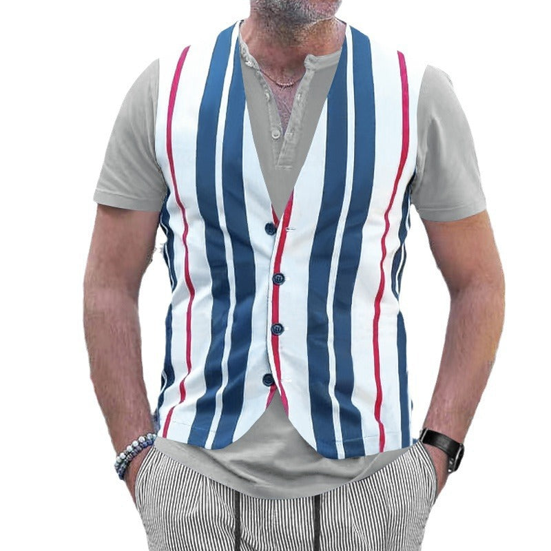 Herren Kurzarm Hemd im Sport-Streifenlook mit Knopfleiste R&B