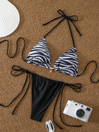 Damen Triangel-Bikini-Set mit modernem ZR&Bra-Muster R&B