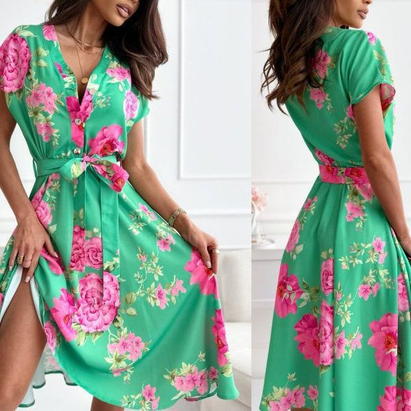 Damen Maxikleid mit Wickeldetail und farbenfrohem Blumenmuster R&B