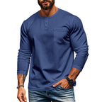 Herren Langarm-Henley-Shirt mit strukturierter Oberfläche und praktischer Brusttasche R&B