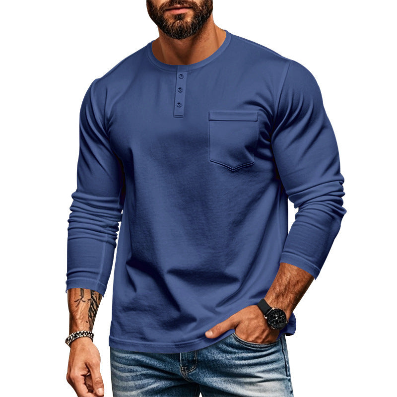Herren Langarm-Henley-Shirt mit strukturierter Oberfläche und praktischer Brusttasche R&B
