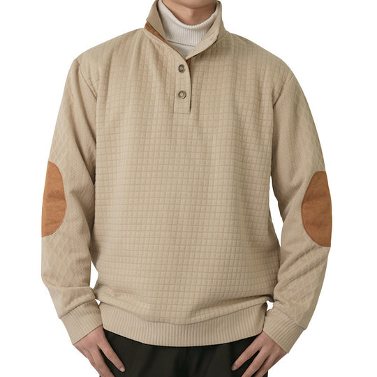 Herren modischer Pullover mit strukturiertem Kanalmuster und kontrastierenden Ellbogenpatches R&B