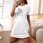 Damen T-Shirt-Kleid mit künstlerischem Blumenmotiv und figurbetontem Schnitt R&B