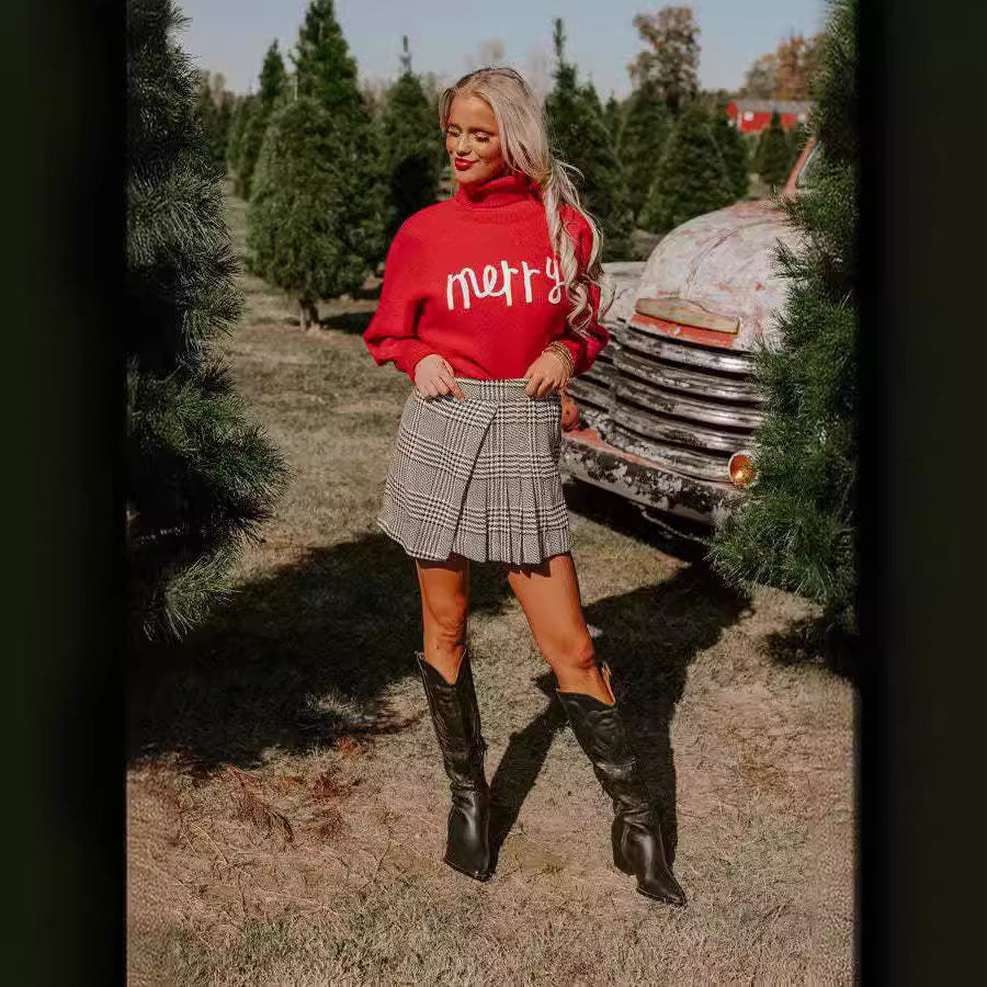 Damen Rollkragenpullover mit lustigem Weihnachtsmotiv R&B