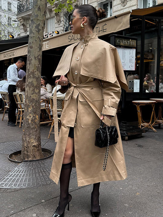 Damen eleganter Trenchcoat mit asymmetrischem Umhang R&B